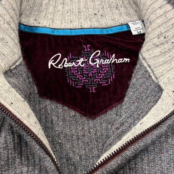 Robert Graham Ross 1/4 Zip Wool Sweater, Charcoal, M - Picture 2 of 9